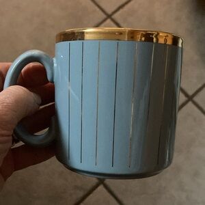 12 oz Gray ceramic Mug Made in England withh gilded stripe patterned and Rim